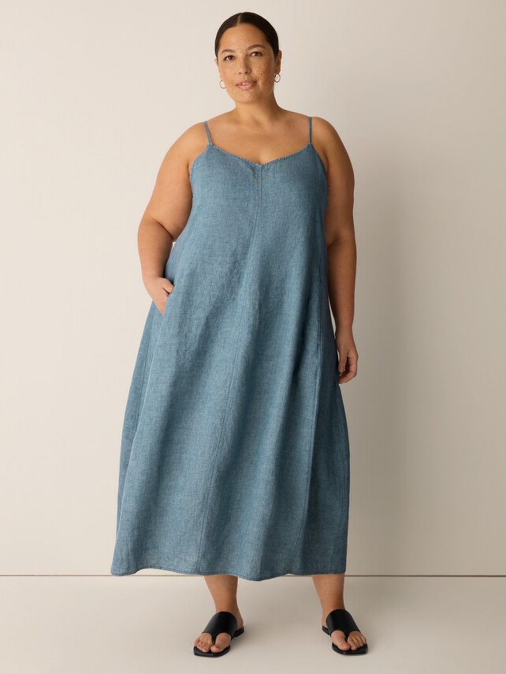Eileen Fisher Washed Organic Linen Délavé Lantern Dress in Nile - 1X